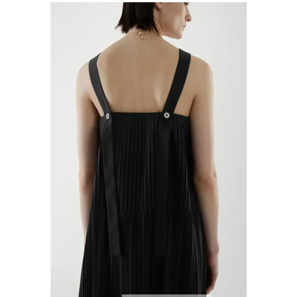 COS Women’s Maxi Dress Size 6 Black Pleated Minimalist Modern Cotton Blend Long - Picture 6 of 15